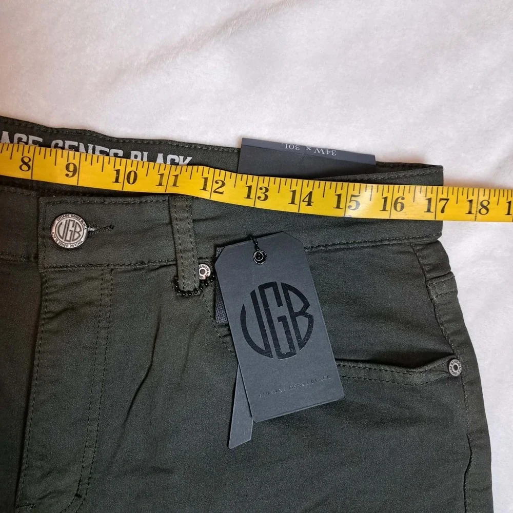 VGB Vintage Genes Black Men's Stretch Green Jeans Size 34X30 New